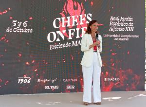 Foto: Almudena Maíllo, concejala de Turismo de Madrid, durante la presentación de CHEFS ON FIRE.