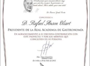 Premio “Grande Covián” a Rafael Ansón, presidente de la Real Academia de Gastronomía